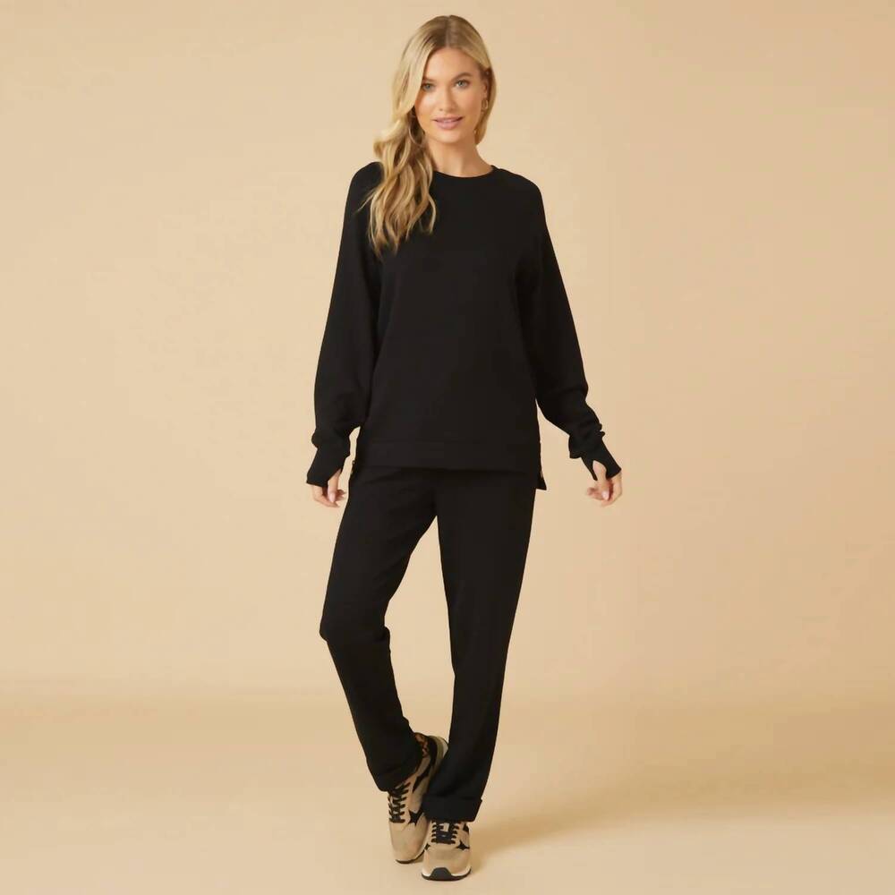 NEW SOFTIES dreamtech crew tunic with side zip & flood pant set in black